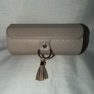 Small Travel Jewelry Box Case Roller Essential Taupe Pink Organizer Tassel